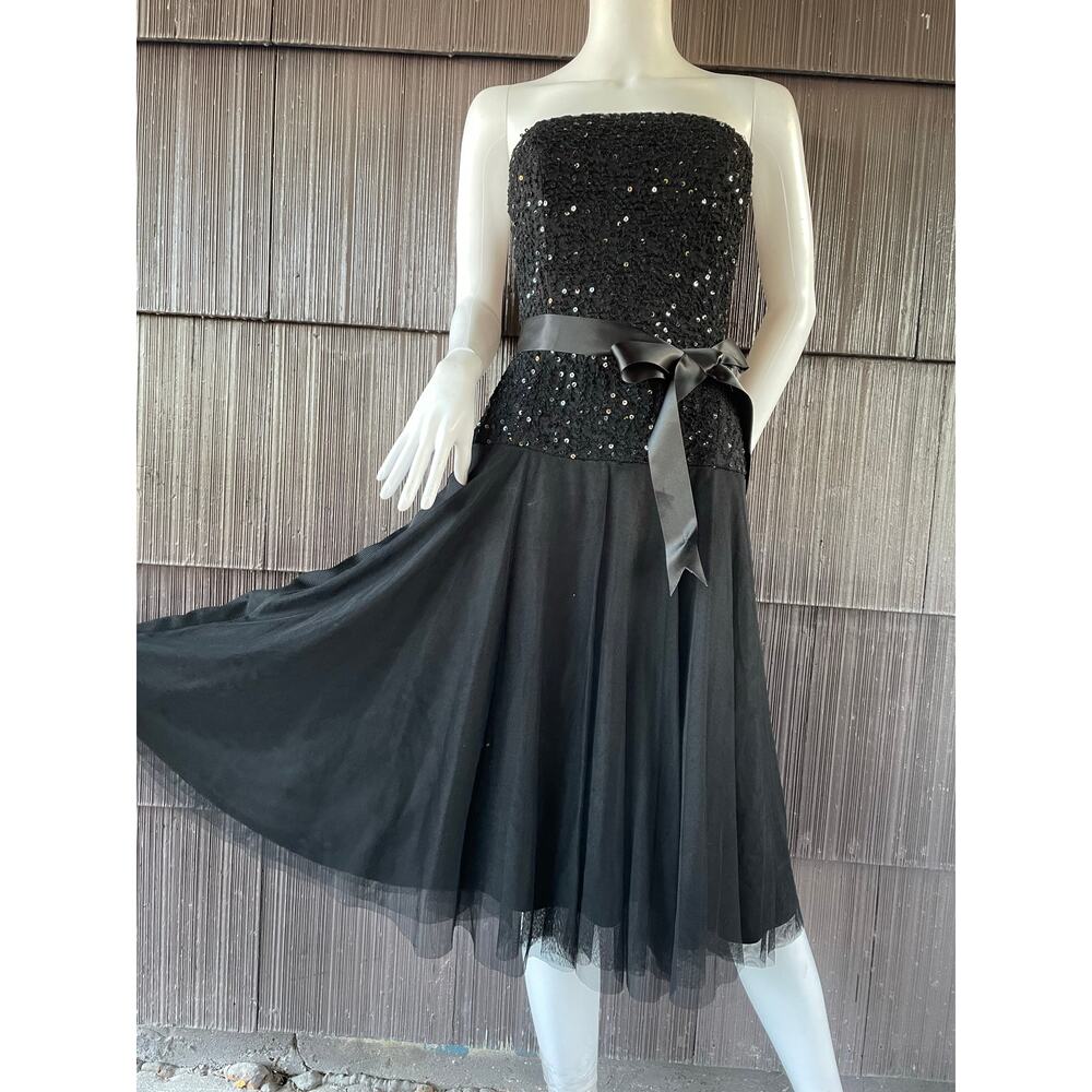🔥Alexia Admor Y2K Strapless Sequins Tulle Glam Whimsigoth Babydoll Black Dress